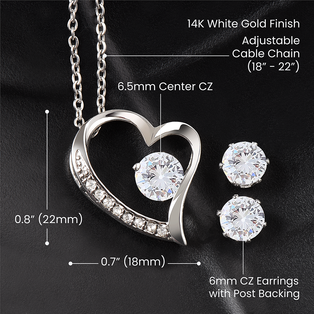 February Forever Love Necklace + Clear CZ Earrings