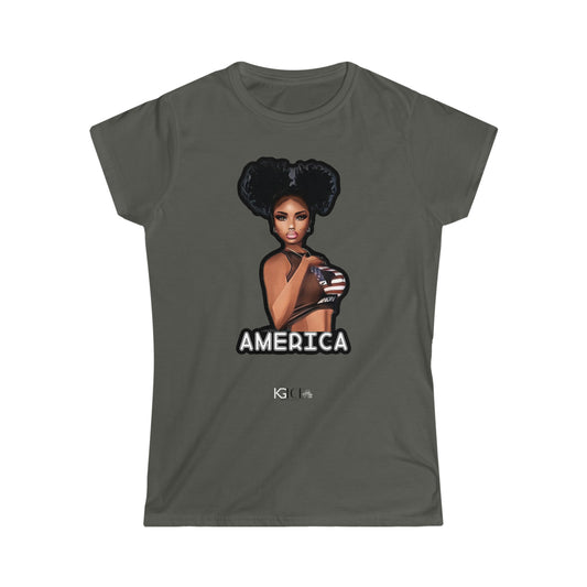 Women's Black Girl America Softstyle Tee